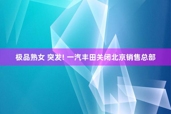 极品熟女 突发! 一汽丰田关闭北京销售总部
